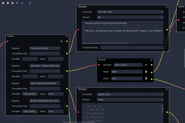 Screenshot of early version of the editor, showing string variable name and value fields