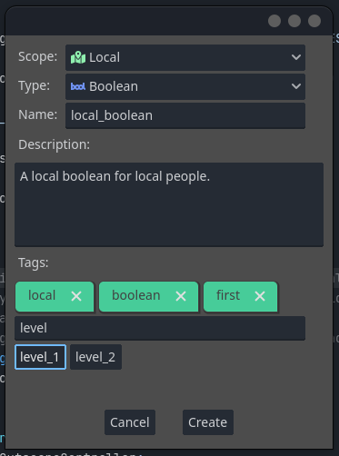 Dialog for defining a variable