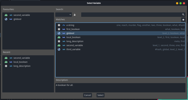 Dialog for finding a variable