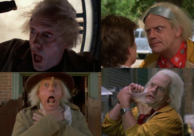 Various shots of Doc Brown expressing emotion